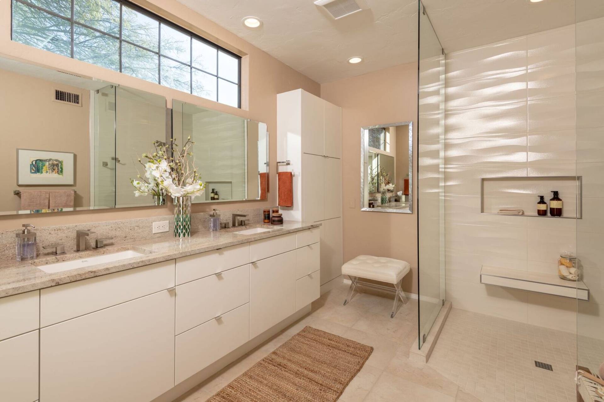 schneider-primary-bathroom-01 Schneider primary bathroom after remodel — Tucson, bright open bath with walk-in shower